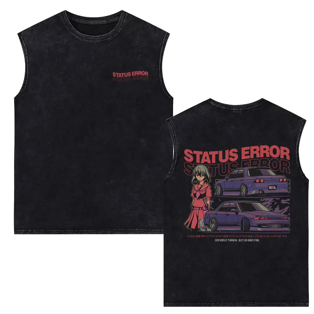 Anime Initial D Drift AE86 Takumi Fujiwara Vintage Washed Tank Tops Men Women Clothing Retro Oversized Sleeveless Vest T-shirt