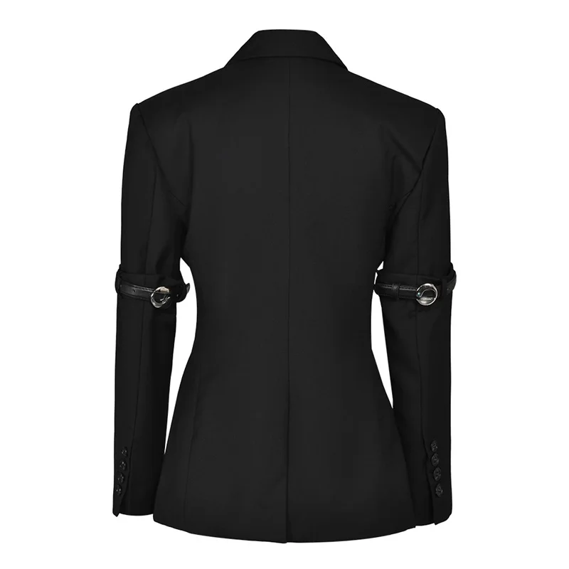 Silhouette Belt buckle Women Suit Black Gorgeous Double Sleeved Sleeve Tops Loose Comfortable V-Neck Formal Suit Newest In Stock