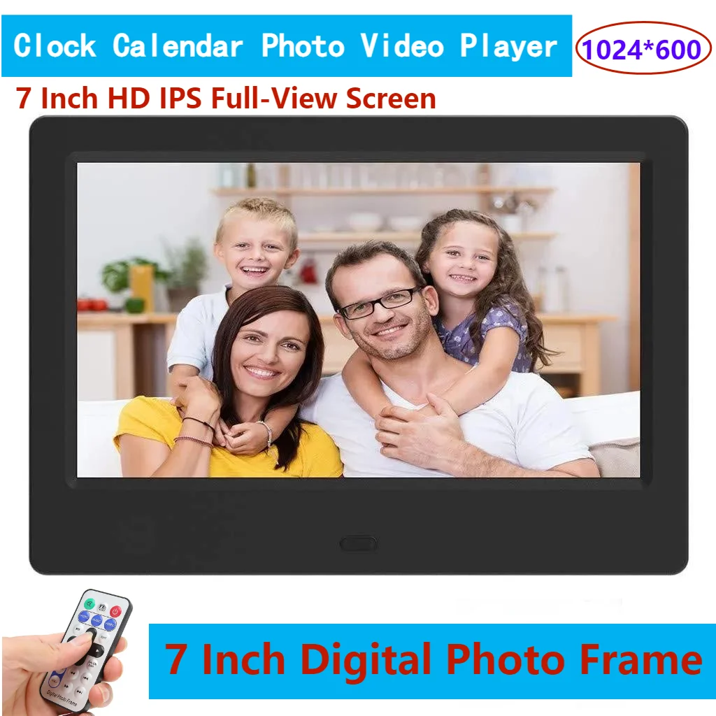 

7 inch HD IPS Digital Picture Frames, Plug in USB or SD Electronic Photo Frame, with Remote Control, Video and Music photo