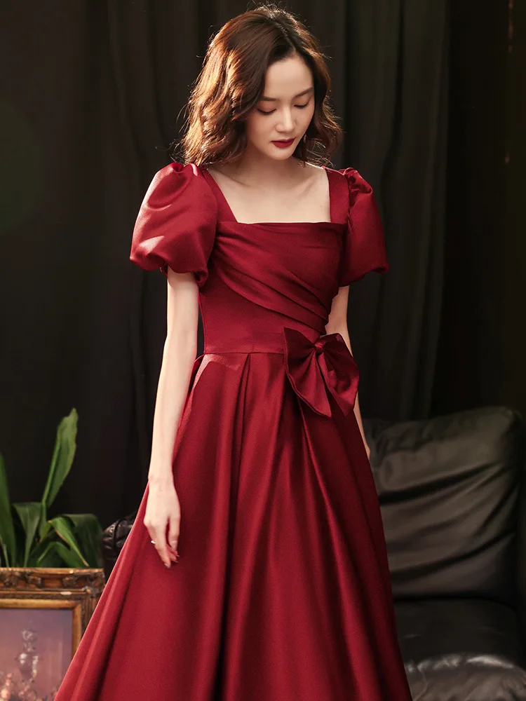 Wedding Engagement Burgundy Satin Dress Vintage drag queen costumes ballroom dance competition dresses