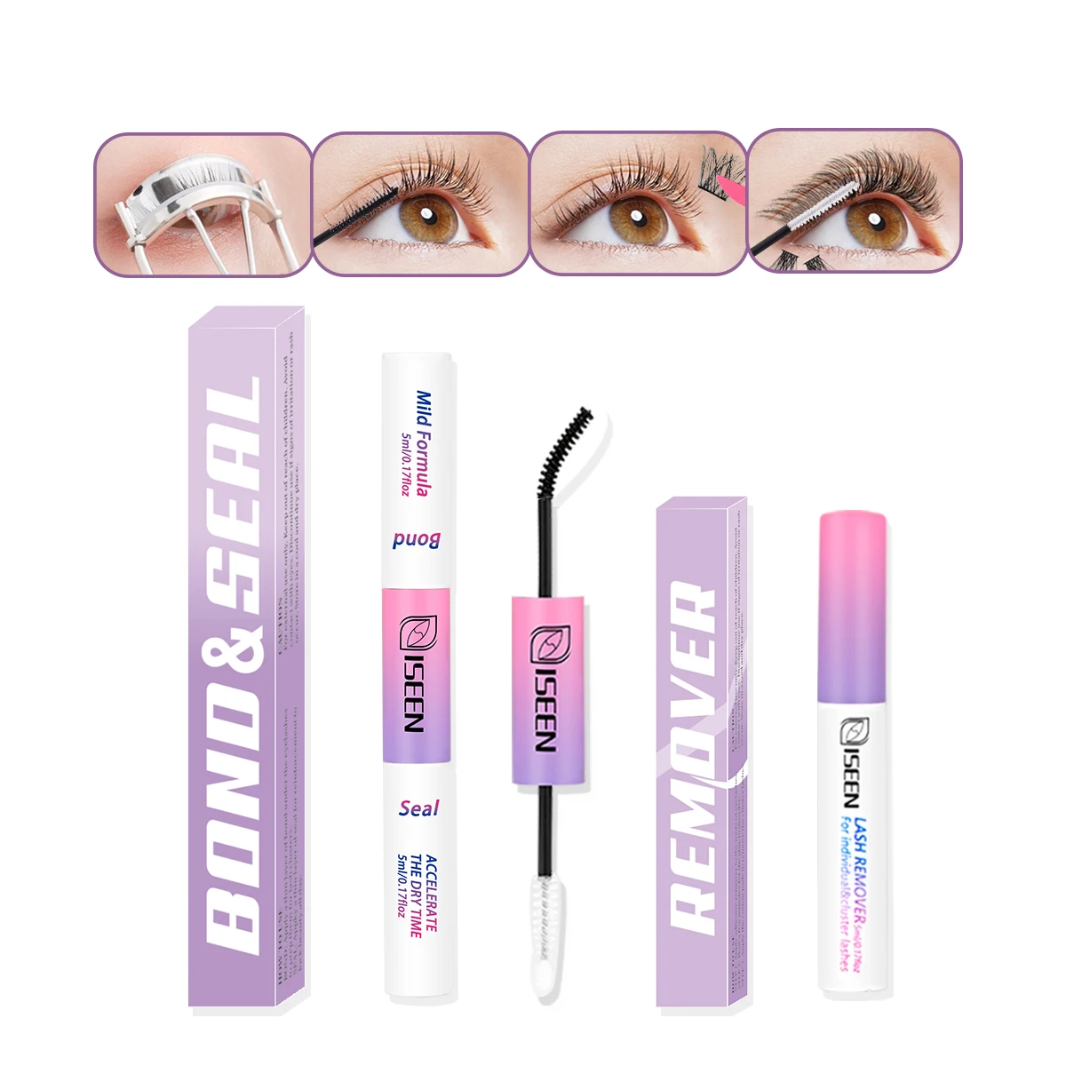 Lash Bond and Seal and Remover Kit Clusters Eyelash Glue Remover Strong Hold Fast Remove Eyelash Makeup Tool