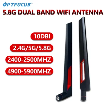 OPTFOCUS 2pcs 10DBI WIFI 안테나 2.4G 5G 5.8Ghz 듀얼 밴드 라우터 안테나 SMA RP-SMA 신호 부스터