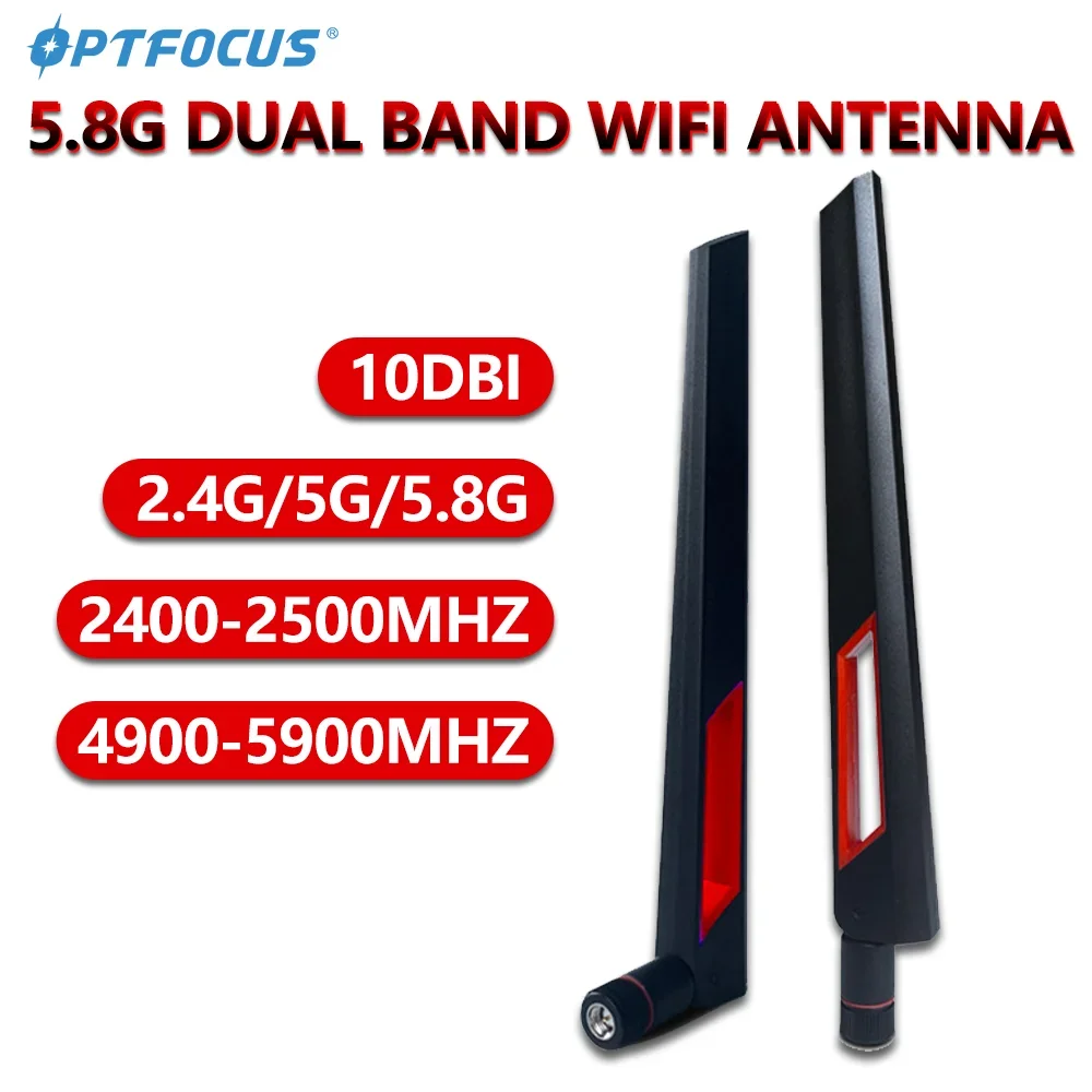 OPTFOCUS 2 szt. 10DBI antena WIFI 2.4G 5G 5.8Ghz dwuzakresowy router antena SMA RP-SMA wzmacniacz sygnału