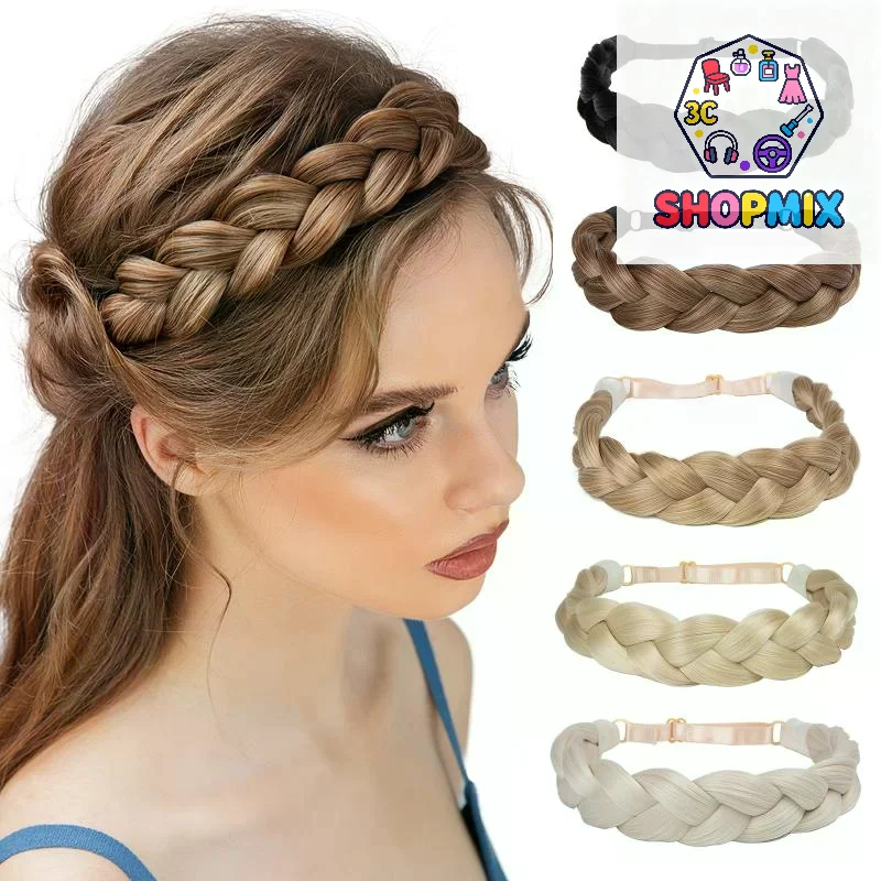 1 Pcs Synthetic Premium Adjustable Handmade Wig Braided Elastic Band Hair Fashion Braiding Hair Headband Headwear For Women