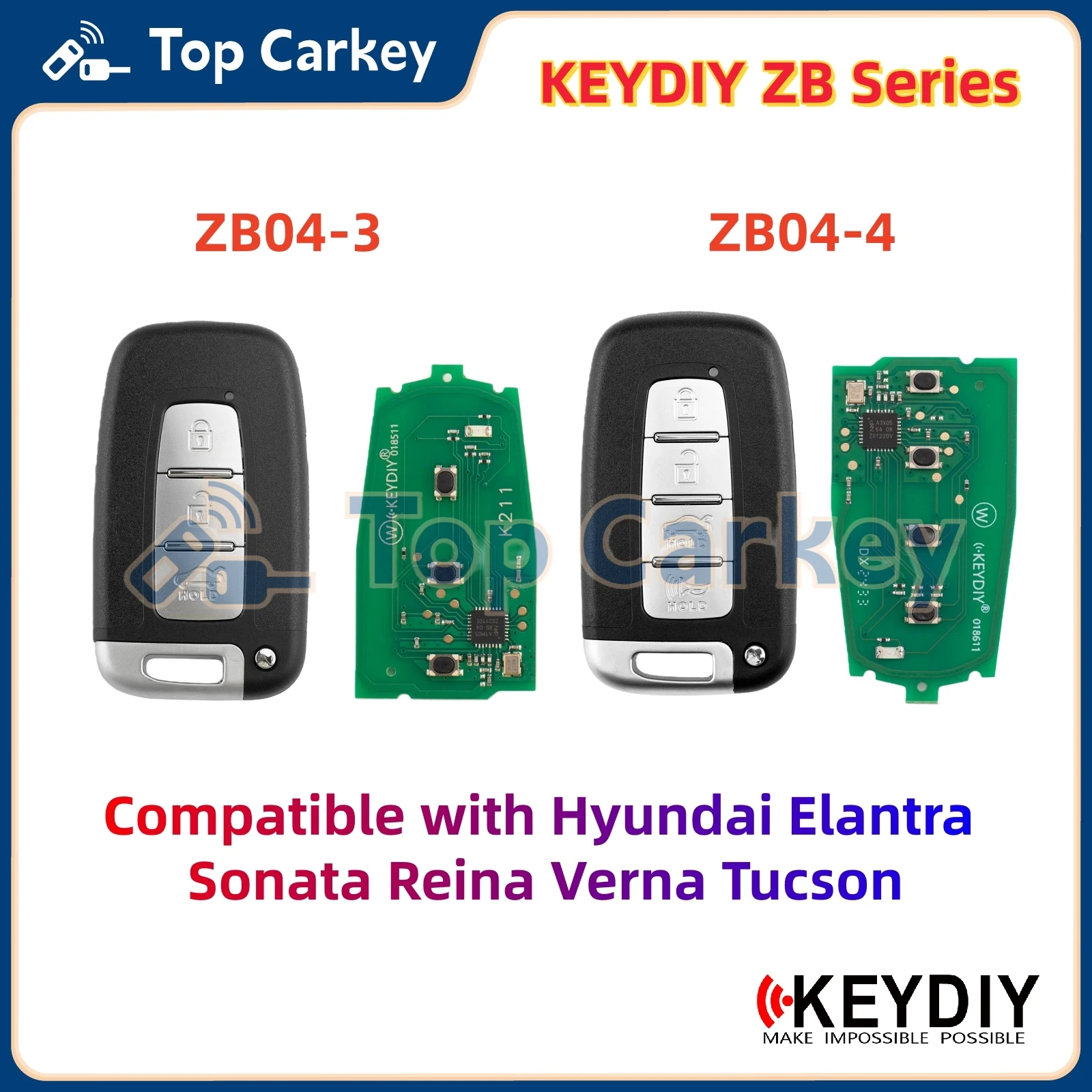 KEYDIY KD ZB04-3 ZB04-4 Universal Smart Remote Key Compatible with Hyundai Elantra Sonata Reina Verna Tucson Type