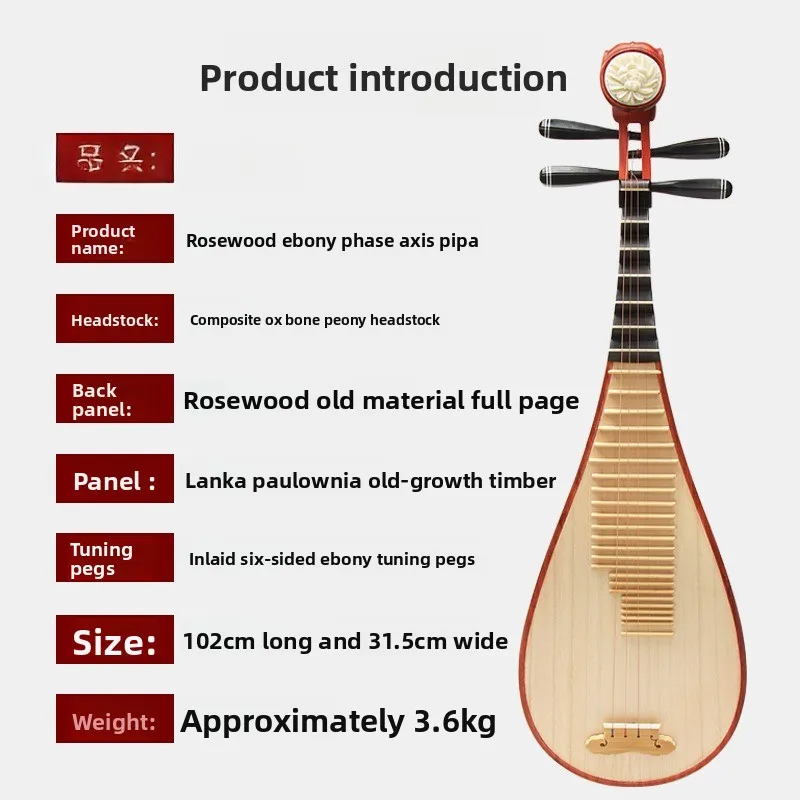 Pipa Musical Instrument Ebony Axial Phase Rosewood Polished Pipa Children