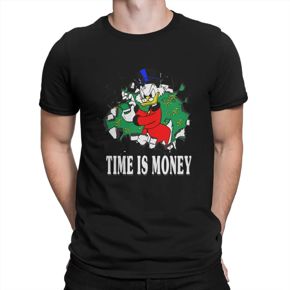 Novelty Scrooge McDuck With Money T-Shirts for Men Crewneck 100% Cotton T Shirt Disney Donald Duck Cartoon