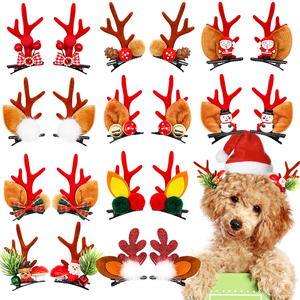 20 PCS Christmas Hair Clips For Dogs Handmade Dog Hair Clip Bows For Christmas Small Dog Cat Hair Accessories For Dog Supplies