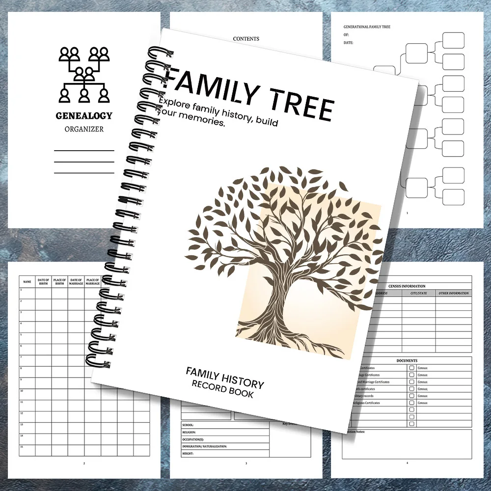 1 Stück Spiralgebundenes Familien- und Genealogie-Notizbuch, Erbe-Dokumentation, Verzierte Gestaltung, Elegantes Stammbaum-Design-Buch für Familien