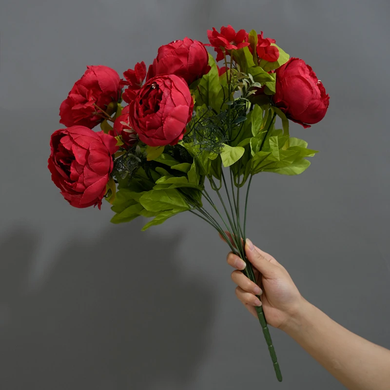 1 STÜCK Europäische 13 Gabel Großer Pfingstrosenkern Kleiner Griff Bündel Seidenblume Hochzeit Wohnzimmer Dekoration Gefälschte Blumen