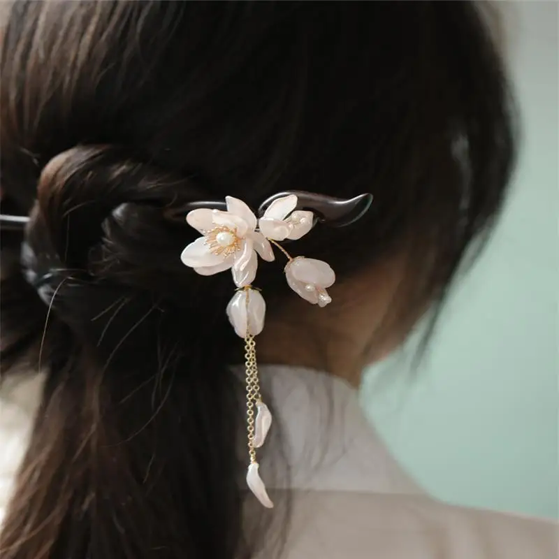 Kobiety Dziewczyny Kok do włosów Biżuteria Różowy kwiatowy łańcuszek Wisiorek Pałeczki do włosów Widelce Chiński styl Chignon Akcesoria do włosów