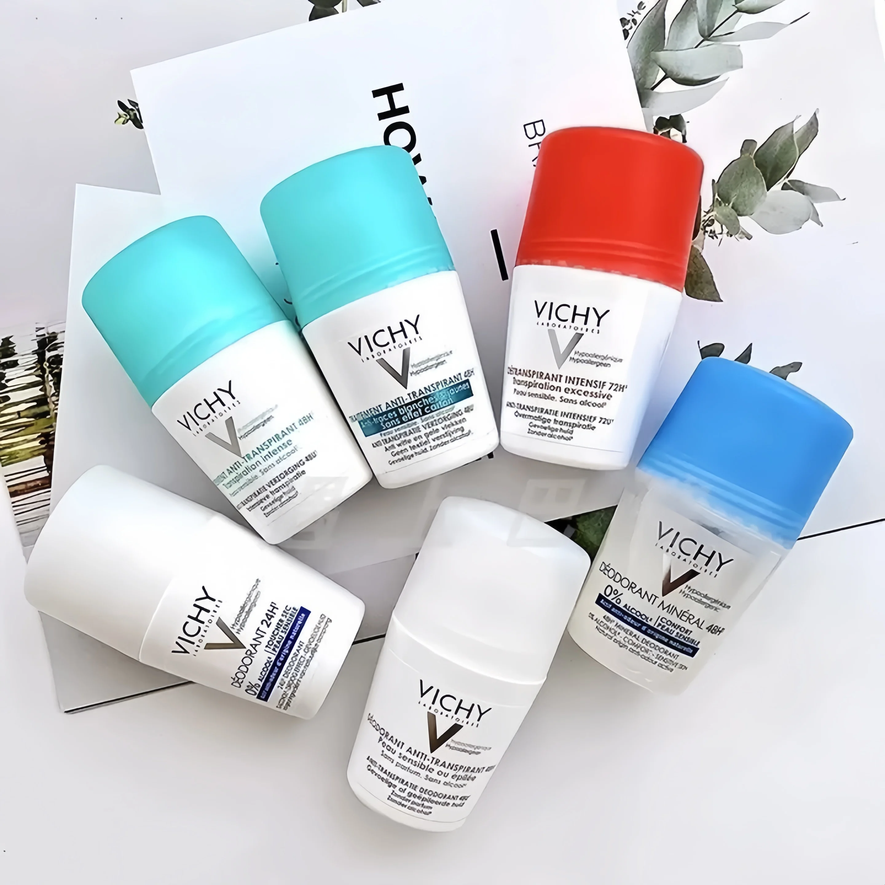 VICHY 50 مل تحت الإبط لفة على الكرة، مزيل عرق مريح مقاوم للعرق، عطر طازج يدوم طويلاً عديم الرائحة