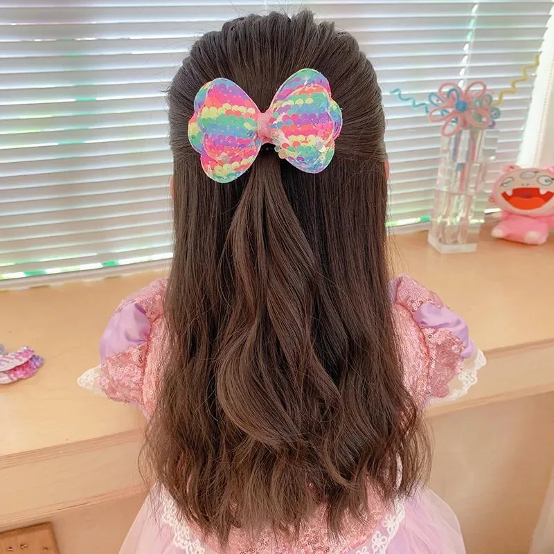 1PC New Double Sequin Bow Princess Baby Girls Hairpins Hair Clips Cute Kids Headwear Children Hair Accessories