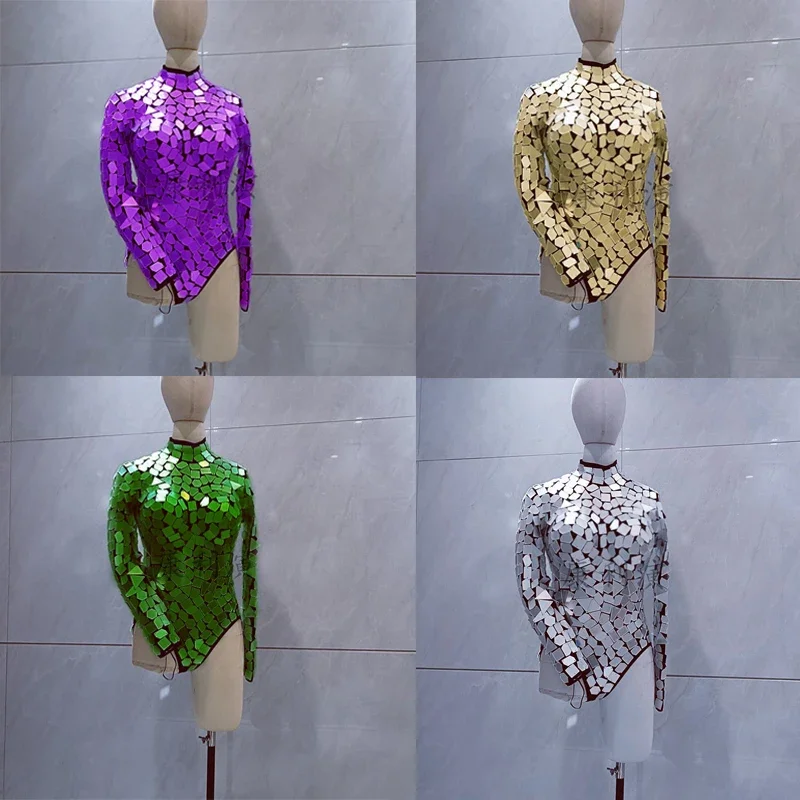 4 Colors Mirrors Bodysuit Women Gogo Costume Bar Nightclub Ds Dj Pole Dance Clothing Stage Performance Party Outfits