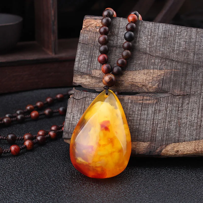 DIY accessories New second-generation beeswax pendant, sweater chain, imitation amber long necklace, women's wooden Buddha beads