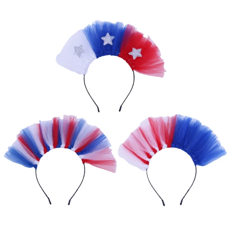 Independence Day Celebration Headband Carnivals Patriotics Three Color Mesh Hairhoop Family Gathering July4th Headwear