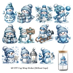 12pcs Watercolor Christmas Snowman UV DTF Transfer Sticker Set,Waterproof UV Cup Wrap Decals for Bottle Christmas Gift Wrapping