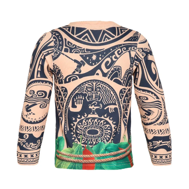 Children 3D Totem Printing Maui Moana Cosplay Costume Boy Long Sleeve Top Trousers Set Halloween Carnival Party Outfits For Kids