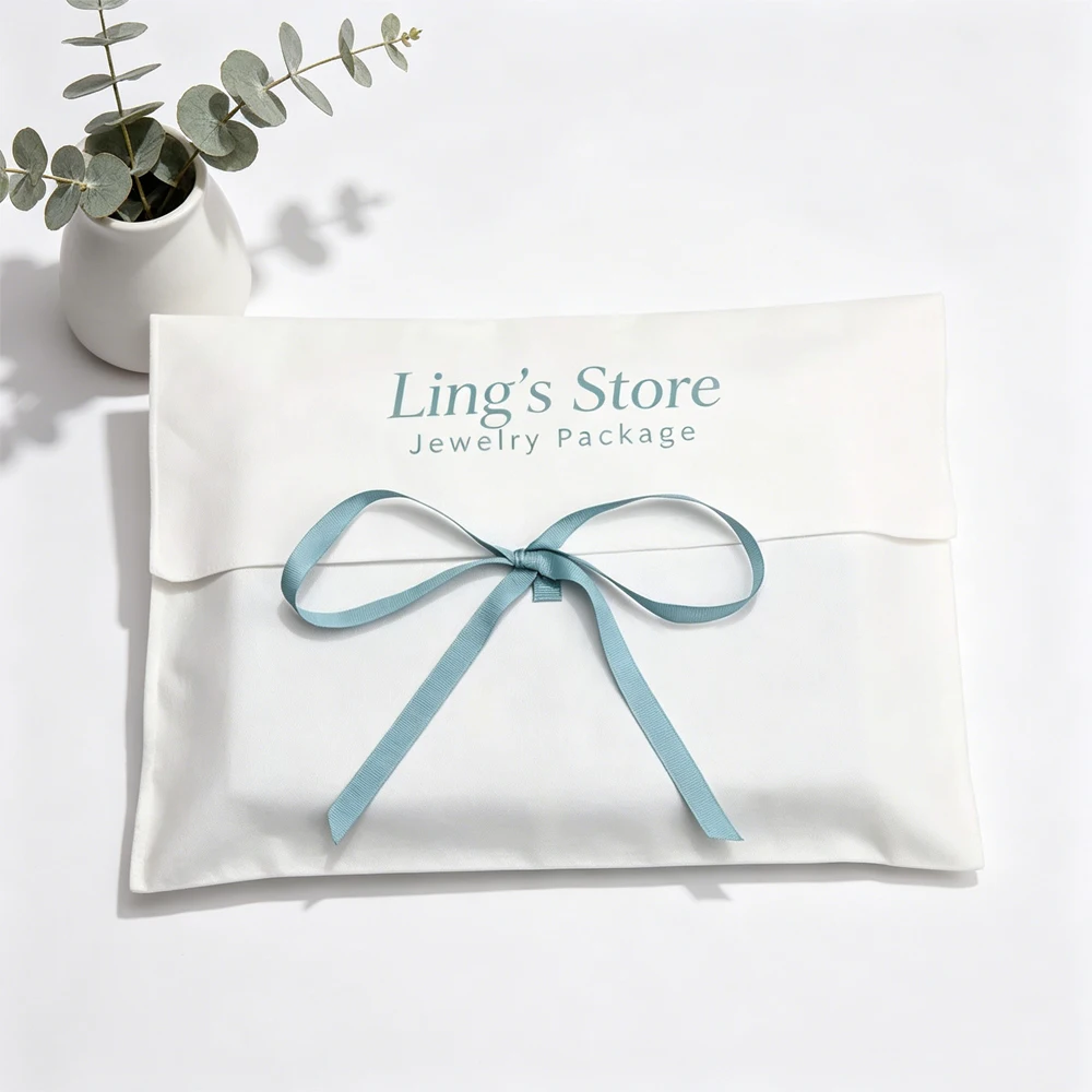 50 Stück Baumwoll-Schmuckbeutel mit individuellem Logo, weiße, dicke Geschenkverpackung, Musselin-Beutel für Haarringe, Kosmetik, Schals und Organizer – Detail 8