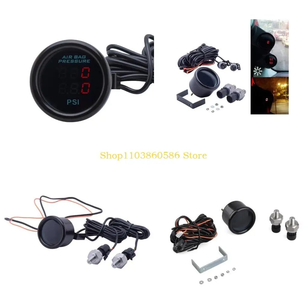 

242A 2-1/16'' 52mm LED Display Pressure Gauge Digital Bag Suspension Gauge 0-220PSI Car Double Display Air Pressure Guage