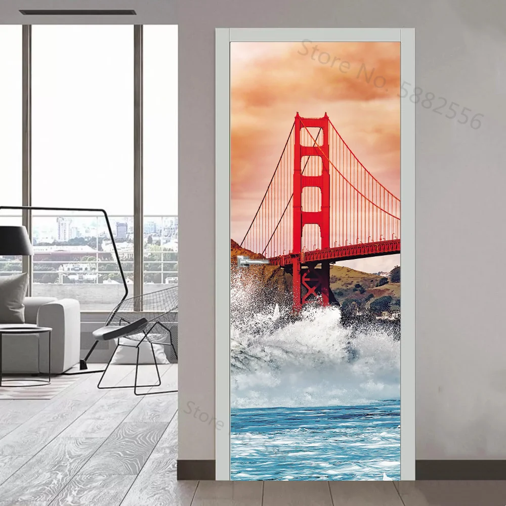 Self-adhesive New York Building City Scenery Door Sticker Wallpaper Mural Removable Vinyl Home Decor Art Decal Staircase Poster