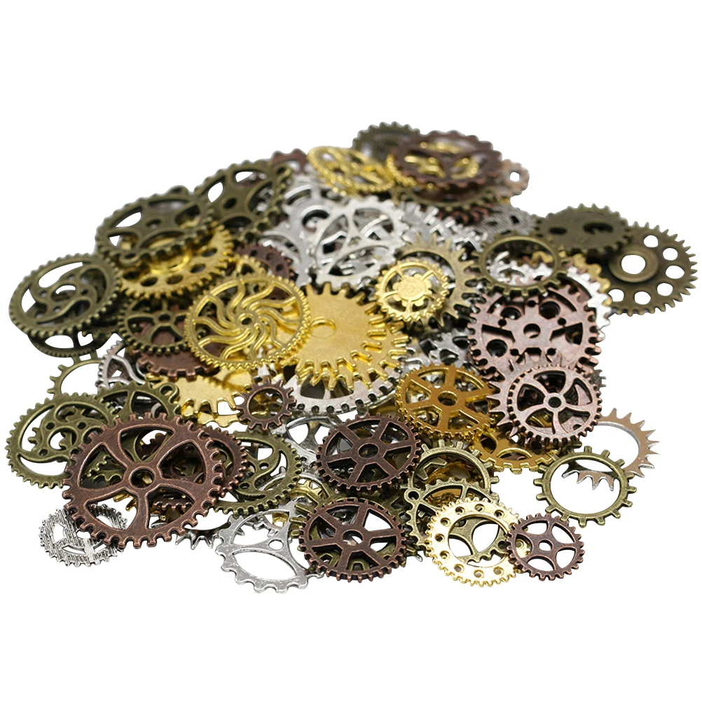 

120g Gear Charms Metal Pendants DIY Jewelry Supplies Look Steampunk Style Handicraft Accessories Bulk Pack Necklace