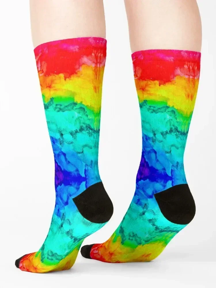 “Rainbow Rorschach” Alcohol Ink Print Socks moving stockings floor bright garter Run Socks For Girls Men's