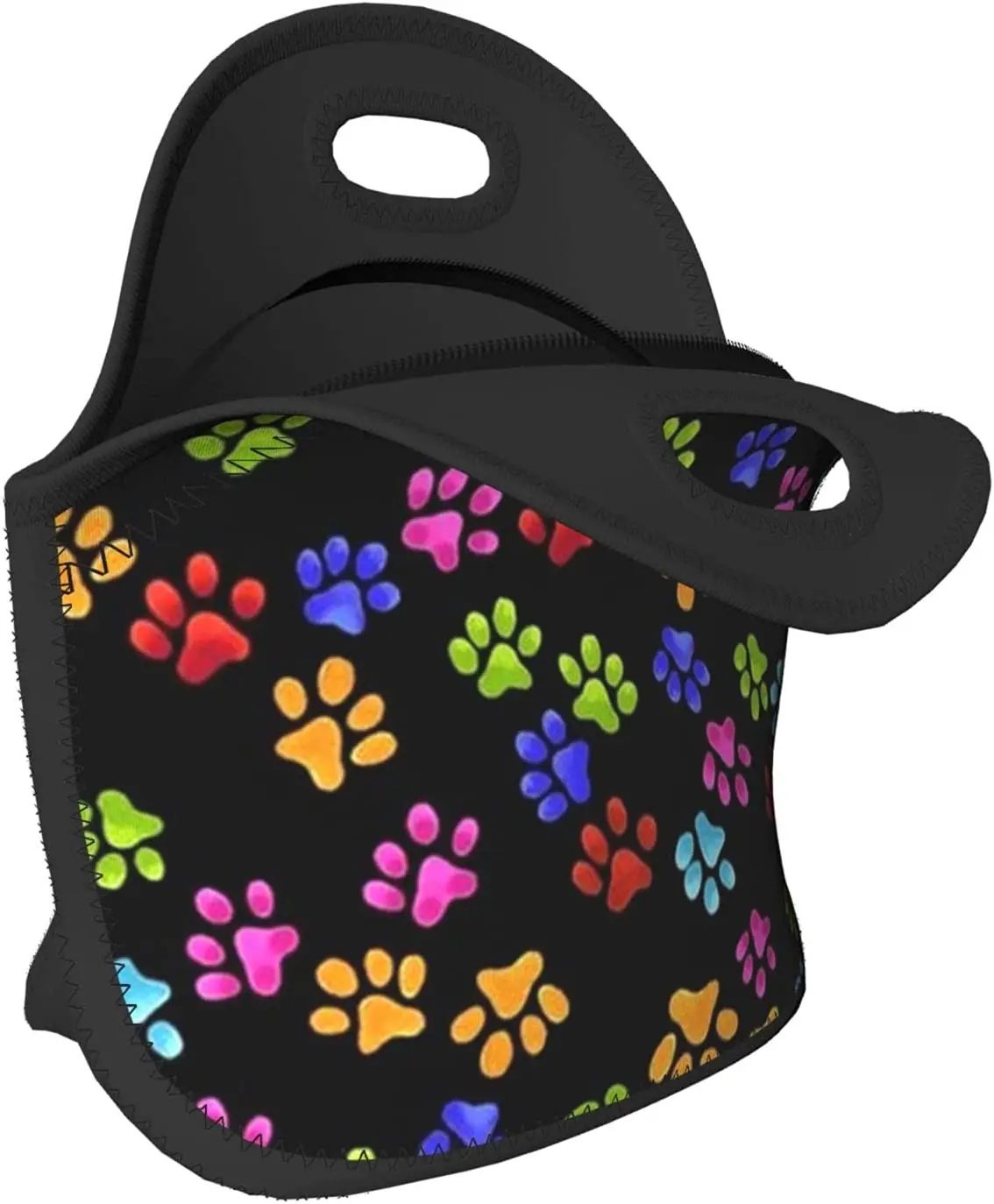 Colorful Dog Paw Reusable Insulated Neoprene Lunch Tote Bag Cooler Portable Lunch Box Bags