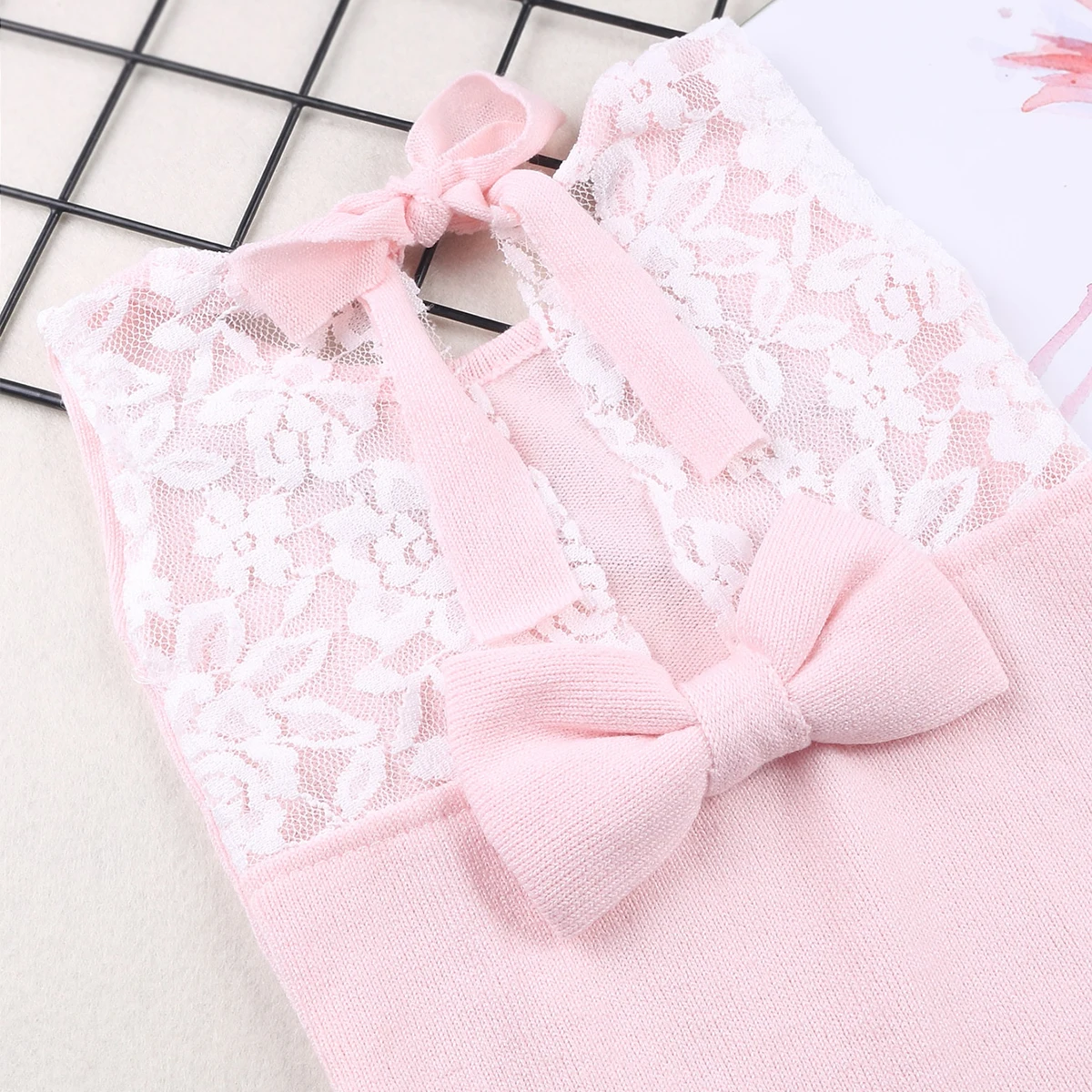 Ylsteed Pink Newborn Lace Romper Back Big Bowknot Bodysuit Baby Girl Photography Outfits