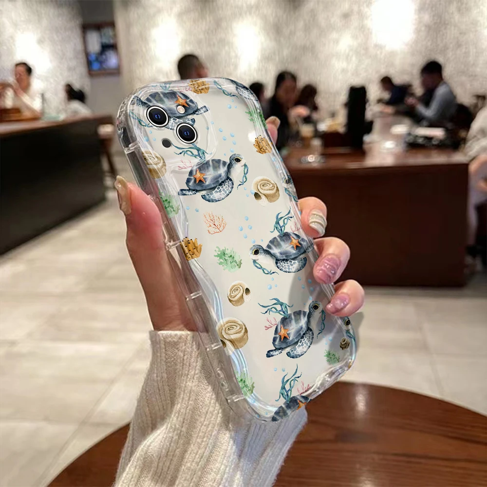Summer Cartoon Turtle Pattern 3D Wave Case For Samsung A73 A72 A71 A55 A54 A53 A34 A33 A25 A24 A23 A15 A14 A05 A03 4G 5G Cover