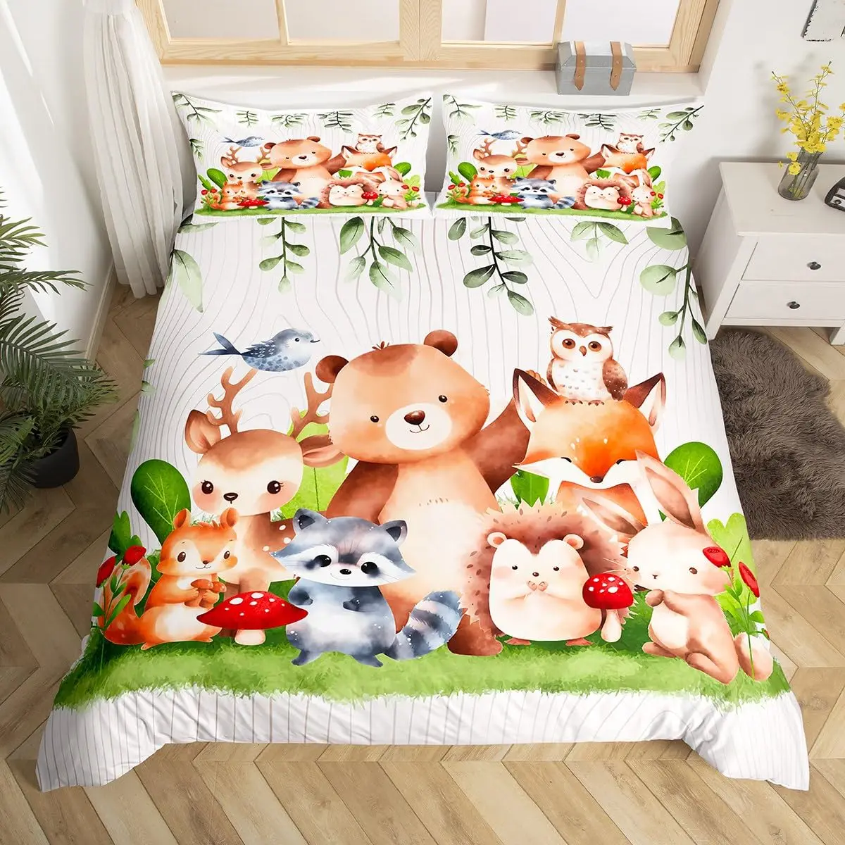 

Lovely Squirrel Duvet Cover Cartoon Animal Starry Sky Moon Universe Blue Cloud Bedding Set Watercolor Painted Art Quilt Cover
