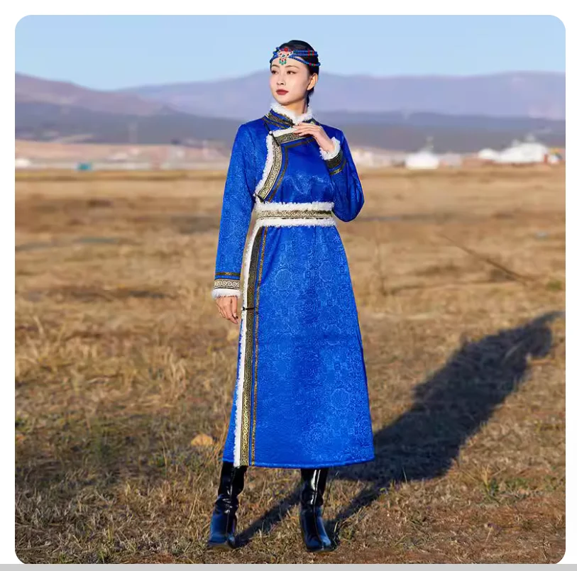 Winter cotton-lined Mongolian robe wedding dress traditional everyday women's clothing
