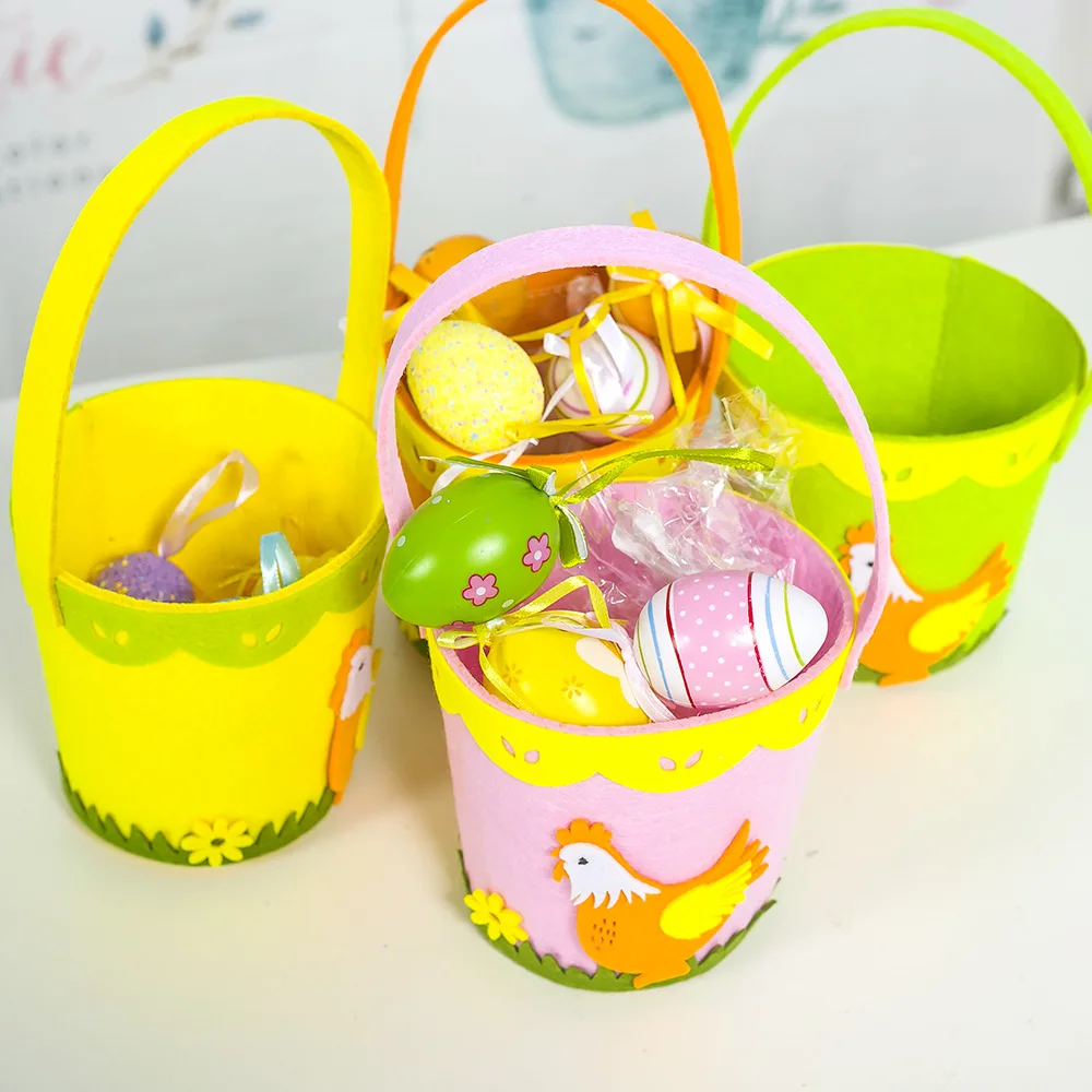 Happy Easter Basket Round Portable Non-woven Fabric Storage Bucket Festival Gift Home Party Supplies Halloween Christmas