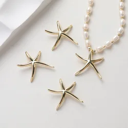 2PCS 14K Gold Plated Smooth Surface Brass Starfish Pendant Jewelry DIY Making Supplies Necklace Material Accessories
