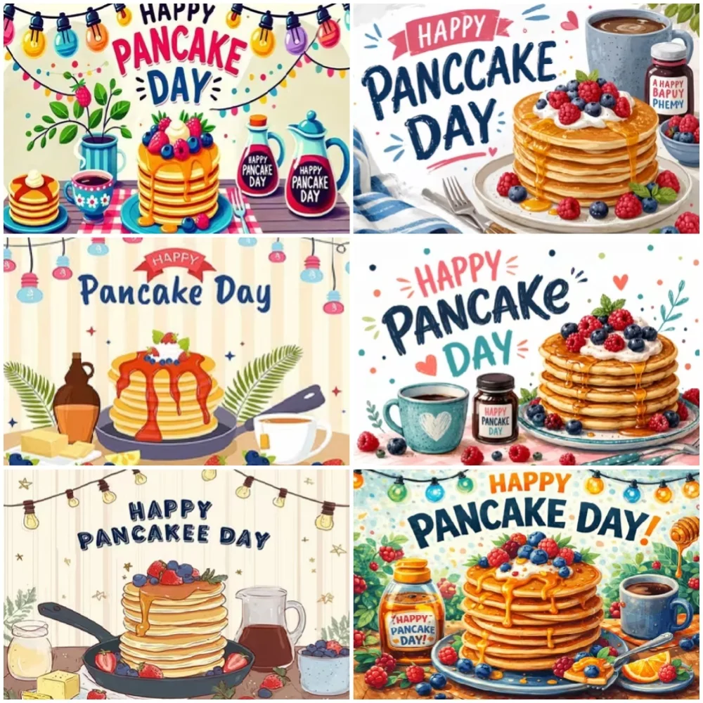 Colorful Pancake Day Theme Backdrop Blueberry Jam Coffee Poster Party Decoration Background Restaurant Wallpaper Banner Props