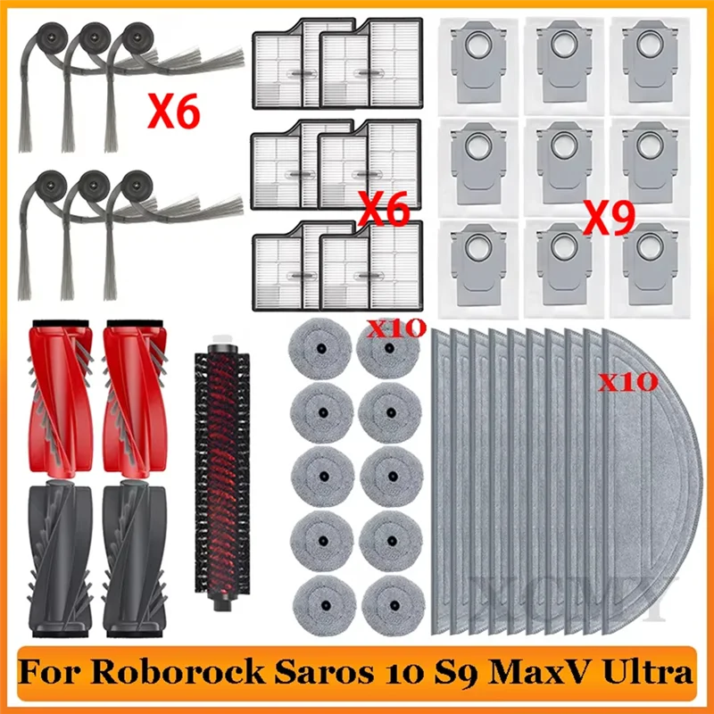

AC93-Main Roller Side Brush Hepa Filter Mop Cloth Dust Bag For Roborock Saros 10 /S9 Maxv Ultra Vacuum Parts Accessories