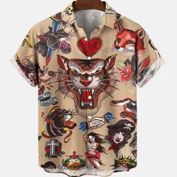 Hawaiian Men's Casual Floral Shirt Short Sleeved Dragon Pattern 3D Printing Original Summer Oversized Street Top-level Sale