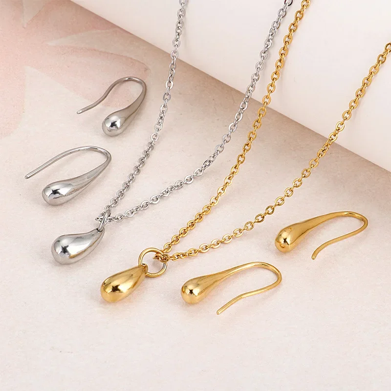 4PC Simple Ring Necklace Bracelet Earrings Four-piece Set Suitable for Engagement Jewelry Fashion Teardrop Jewelry Set for Women image 3