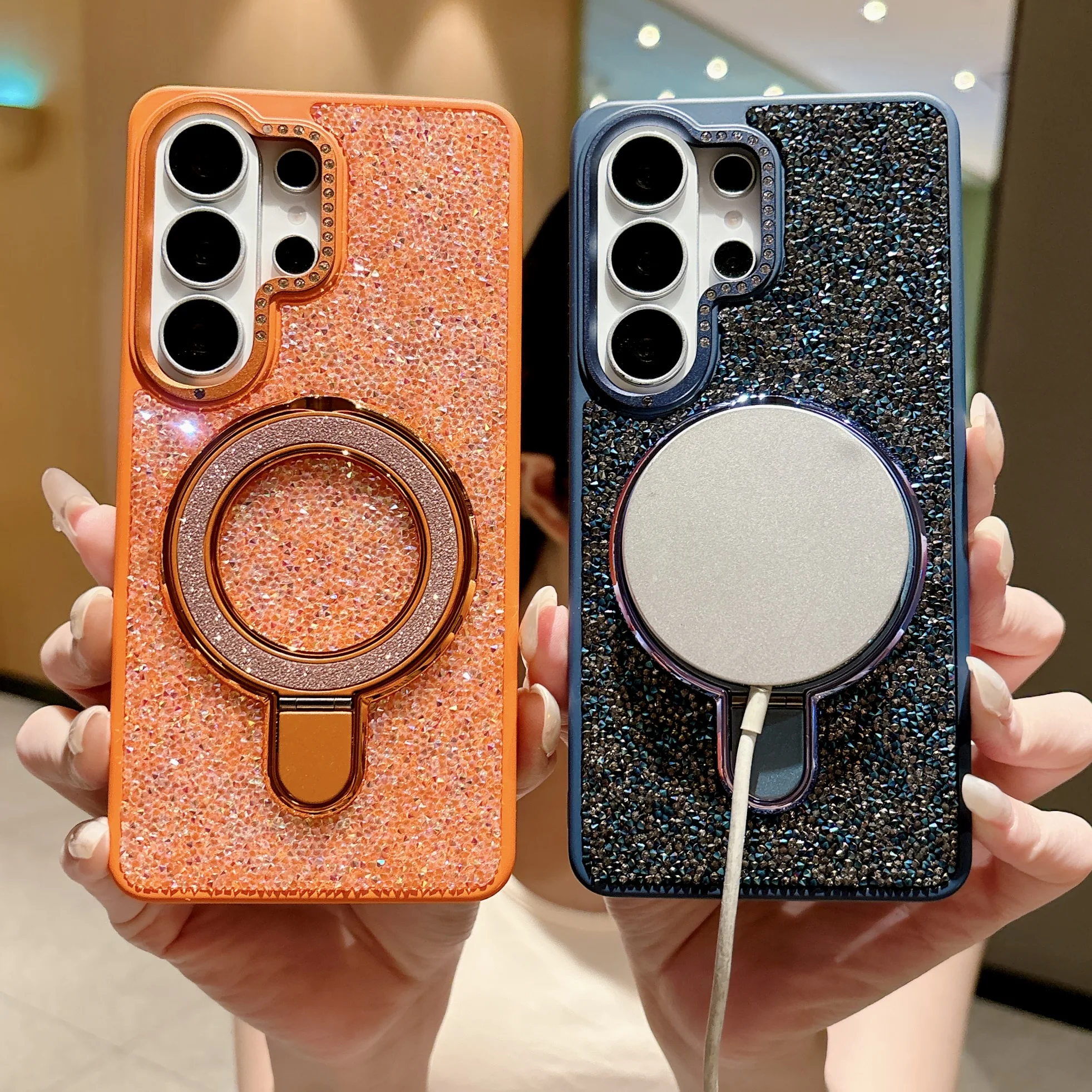 Luxury Fantasy Little Rhinestone Glitter Magnetic Stand Phone Case for Samsung Galaxy S26 25 Ultra Shockproof Bumper Bling Cover