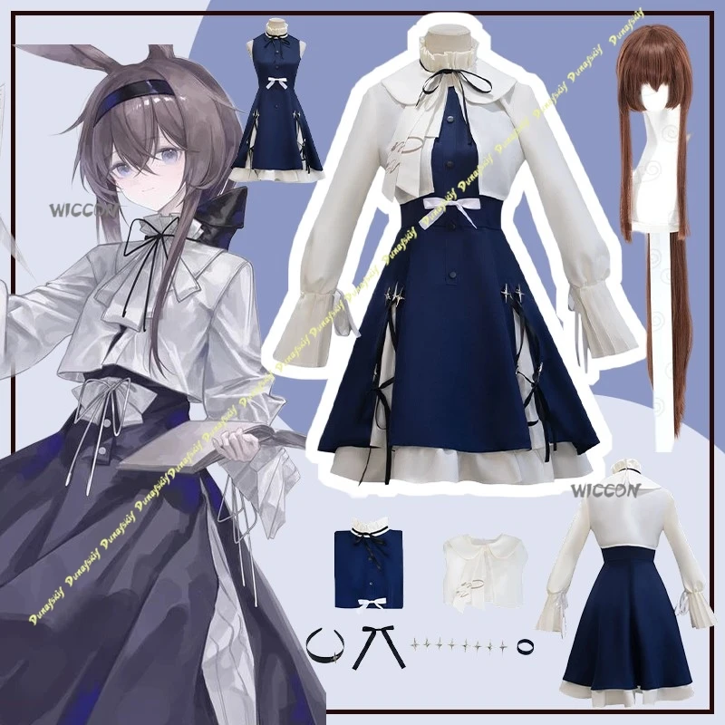 

Arknights Amiya Cosplay Costume Female Dress Blue Wig Woman Clothe Blue White Accessorie Party Stage Uniform Christmas Halloween