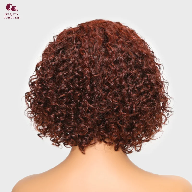 Beleza para sempre-perucas de cabelo humano curly bob, perucas sem cola, peruca curta bob, marrom avermelhado, pronto para vestir