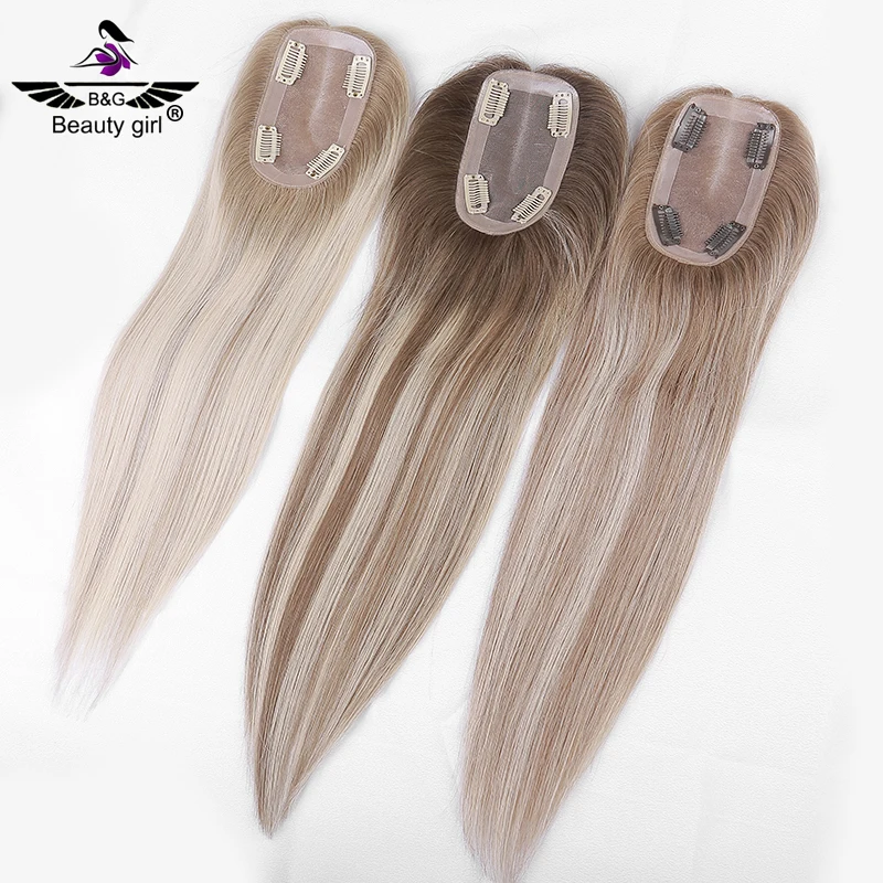 

European Remy Human Hair Blonde Highlight Breathable Size 3X5 18 Inch Mono Base Hair Topper For Women Hair Loss