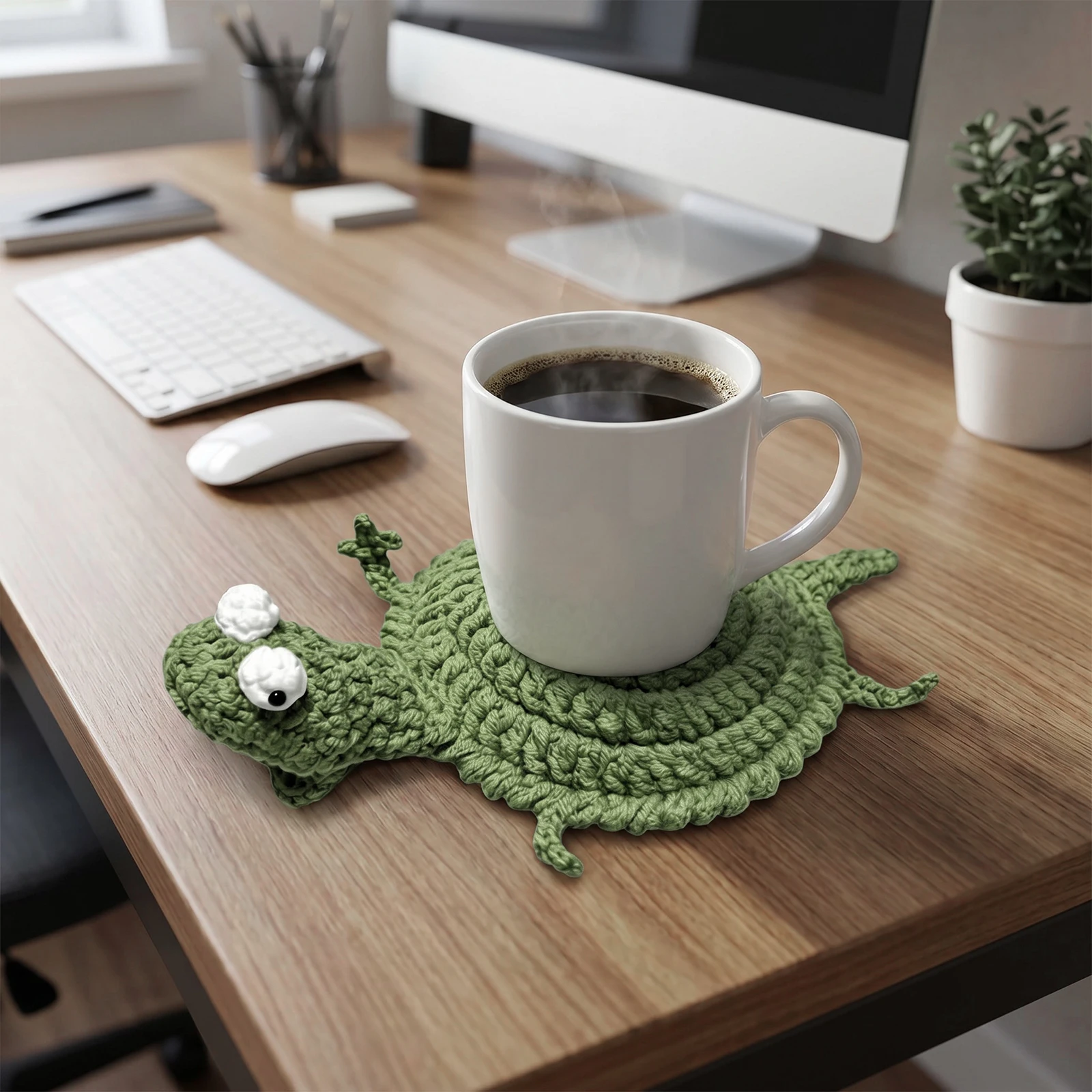 Crochet Lizard Cup Coaster Fun Little Lizard Animal Cup Mats Cute 3D DIY Handmade Funny Amigurumi Drink Mug Rug Desktop Decor view 6