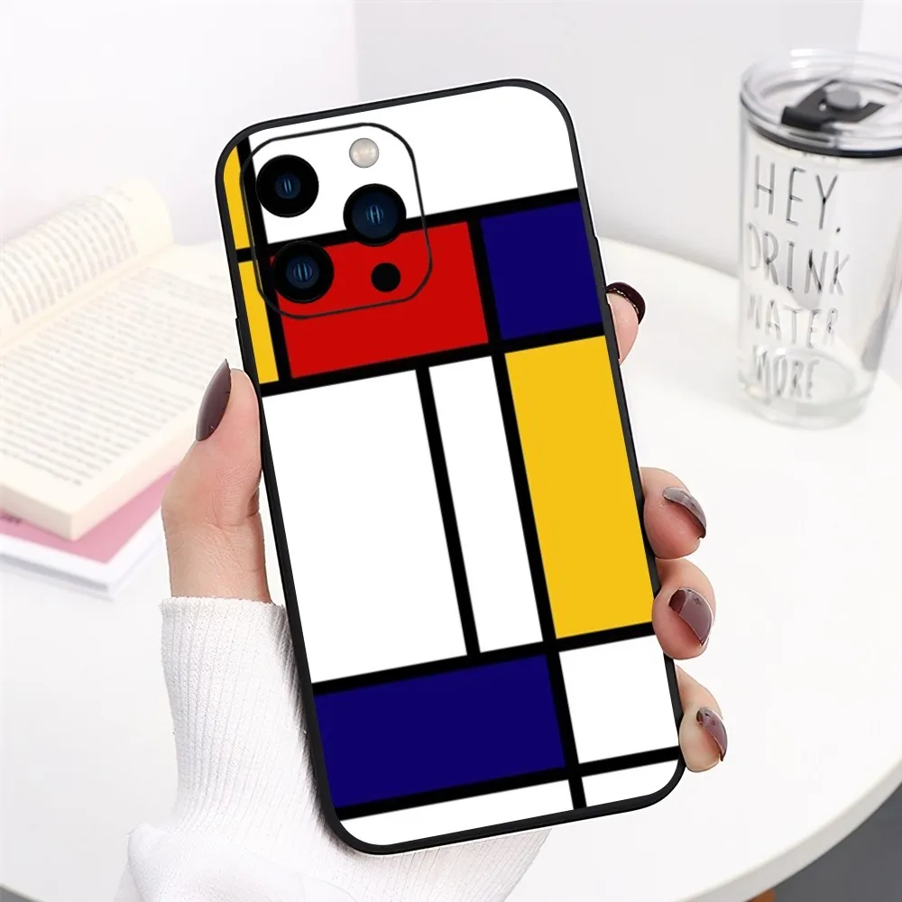 mondrian color square art Customer Phone Case For iPhone 13 14 15 11 12 Mini Pro Max Transparent Shell image 4