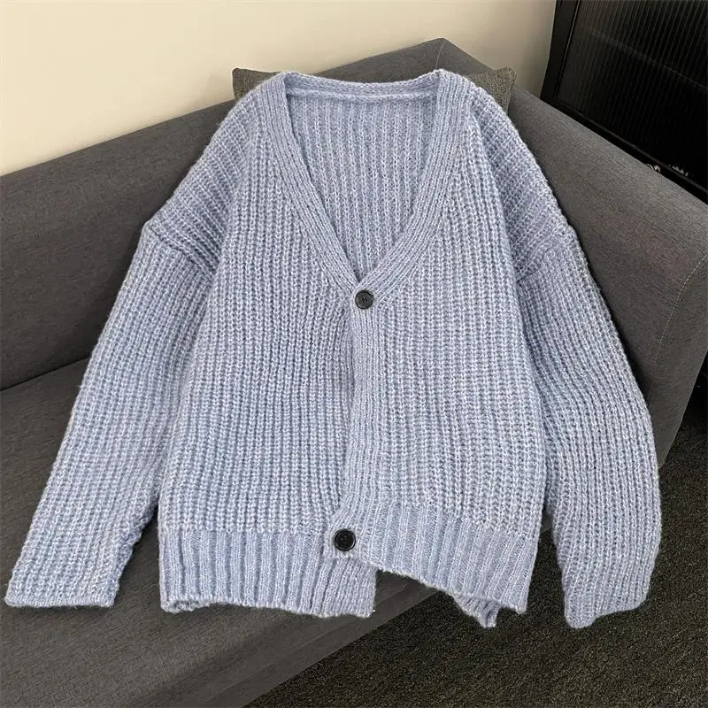 

Мужской модный вязаный кардиган свободного кроя с V-образным вырезом в корейском стиле, зимняя повседневная верхняя одежда, свитер с длинными рукавами для пар