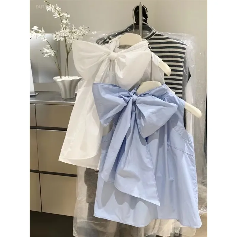 White Blouse For Women 2026 Blusas Mujer Bandage Bow Sleeveless Loose Shirts Fashion Sweet Summer Blouses Tops Female