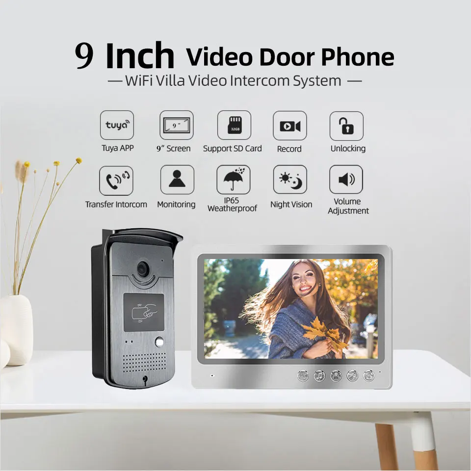 9 Inch Tuya Wireless Wifi Smart Video DoorPhone Intercom System With  RFID Waterproof Outdoor Camera Remote Unlocking Home