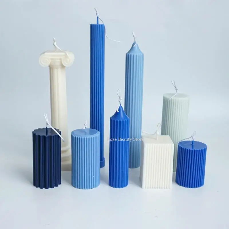 Classical Striped Roman Cylindrical Plastic Candle Mold Columnar Striped Diy Candle Holder Making Design Shape Candle Silicone