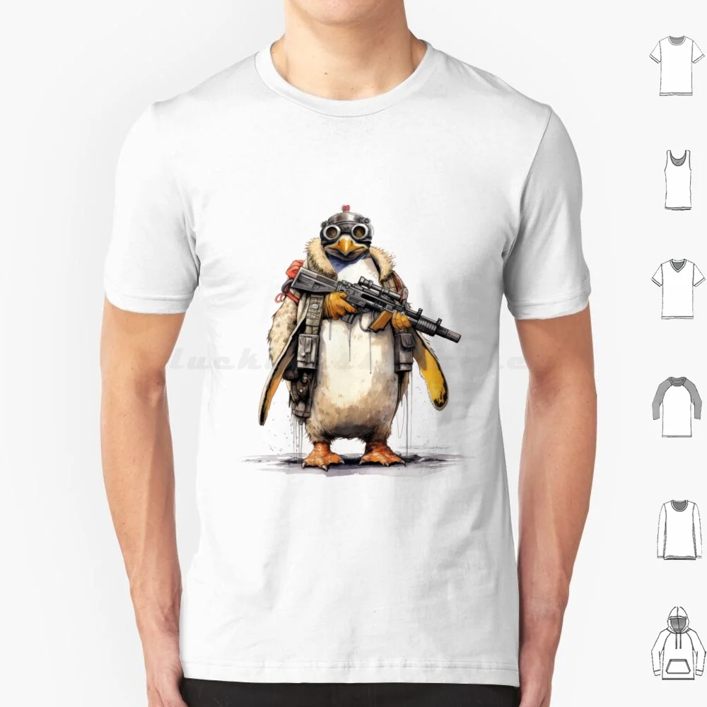 Speshirt penguen T Shirt 6xl pamuk serin Tee penguen kuş Antarctica hayvan askeri tüfek asker silah kalem mürekkebi garip komik