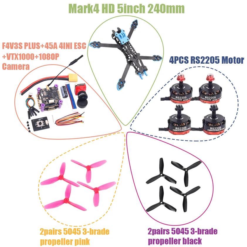 Happy F4V3S PLUS MARK4-HD Mark 4 HD 5 pouces 240mm F4 V3 V3S FC contrôleur de vol RC Drone FPV course quadrirotor Betaflight INAV